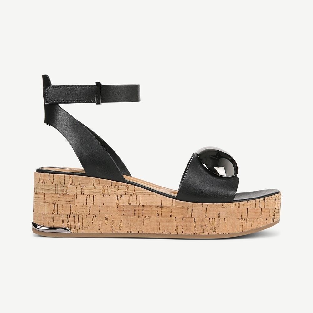 Franco Sarto NWT 2.5” Taysha Cork Resort Platform Leather Cork Wedge Sandal Blac - Picture 2 of 9